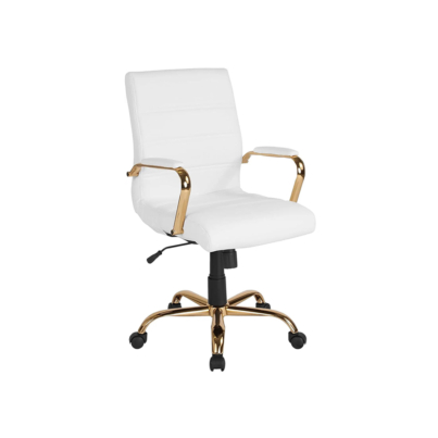 White LeatherSoft Executive Swivel Office Chair with Gold Frame